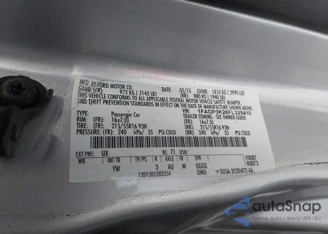 2015 Ford Focus Se from USA, damaged, VIN 1FADP3K26FL325410